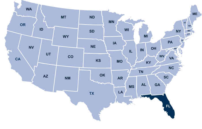 Map of the United States with Florida highlighted